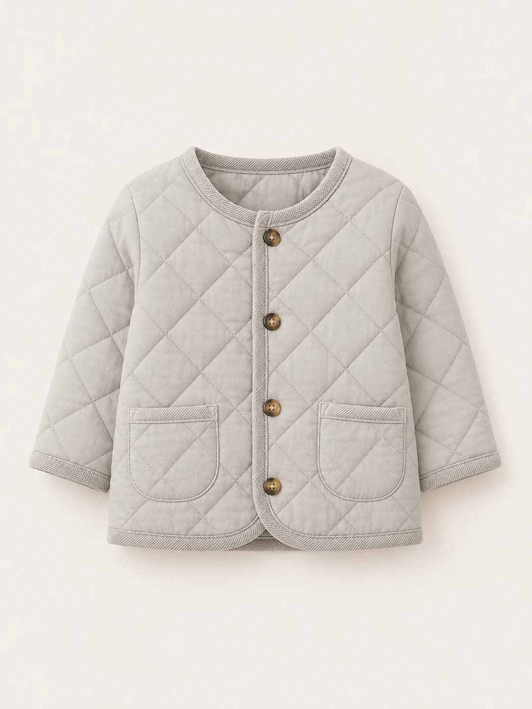Quilted Baby Jacket in Heather Grey - Front View
