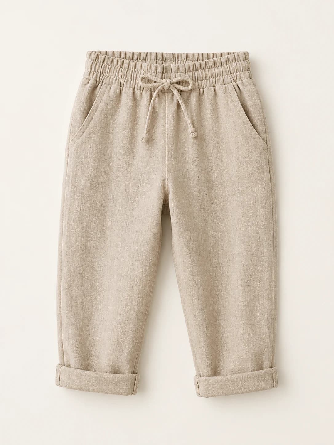Relaxed Linen Trousers in Natural Flax - Front View