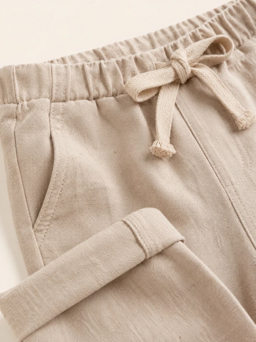 Relaxed Linen Trousers - Drawstring Waist & Pocket Detail