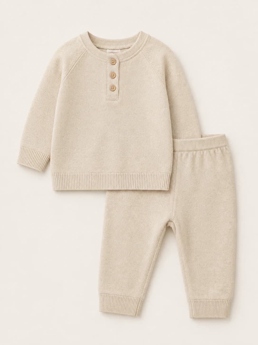 Merino Knit Set in Oatmeal - Front View
