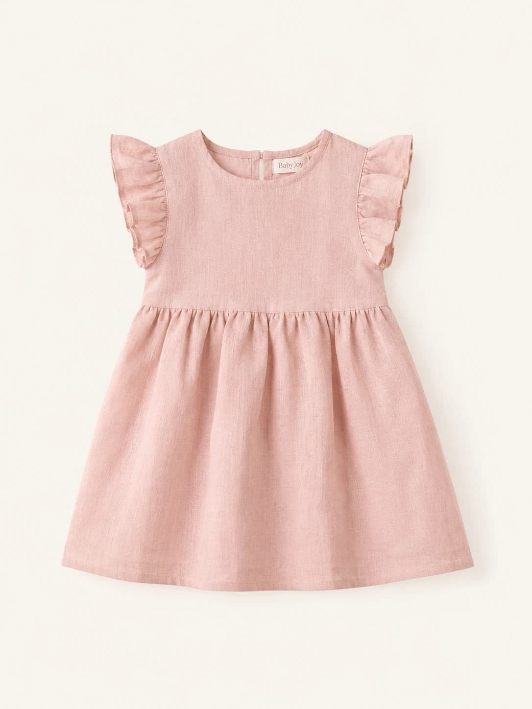 Ruffle Linen Dress in Blush Pink - Front View