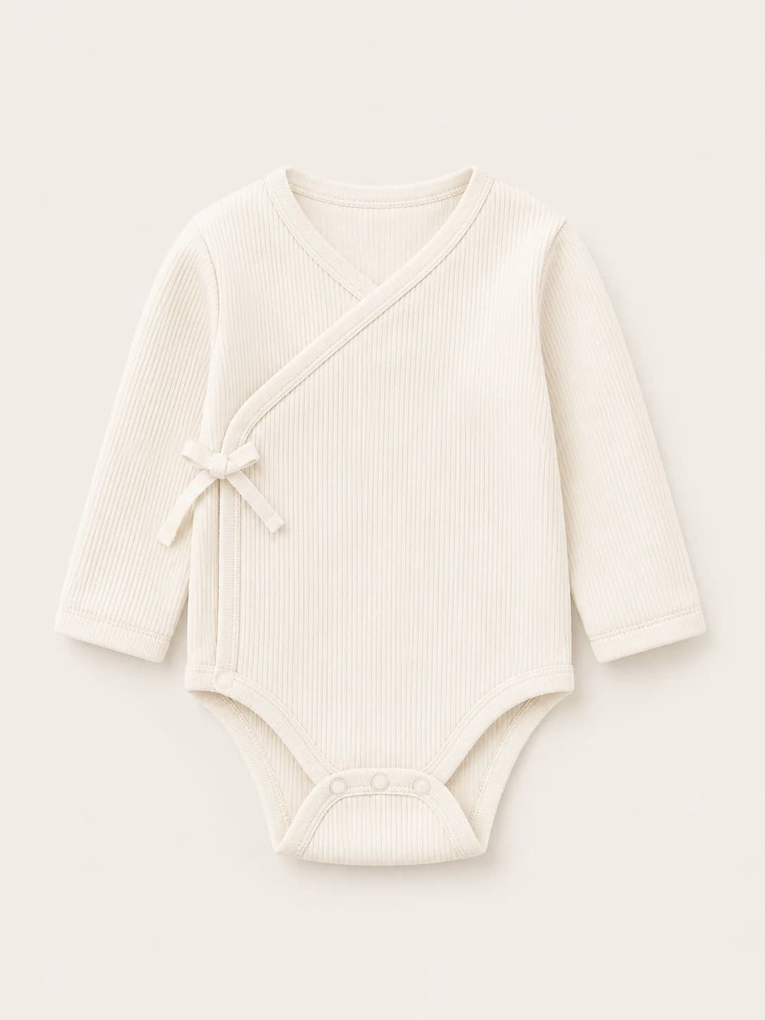 Soft Ribbed Bodysuit in Cream - Front Kimono View