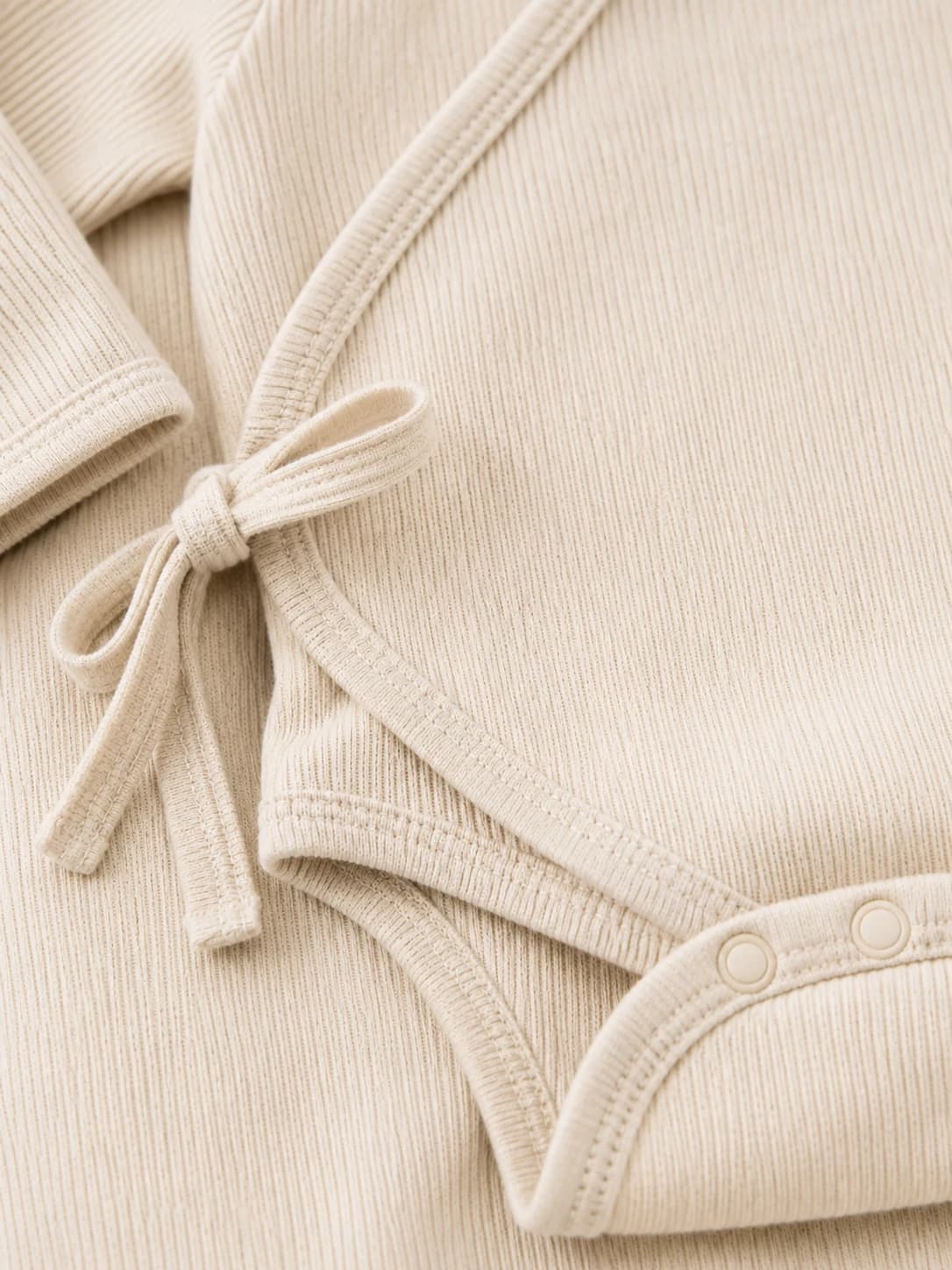 Soft Ribbed Bodysuit - Ribbed Texture & Tie Closure Detail